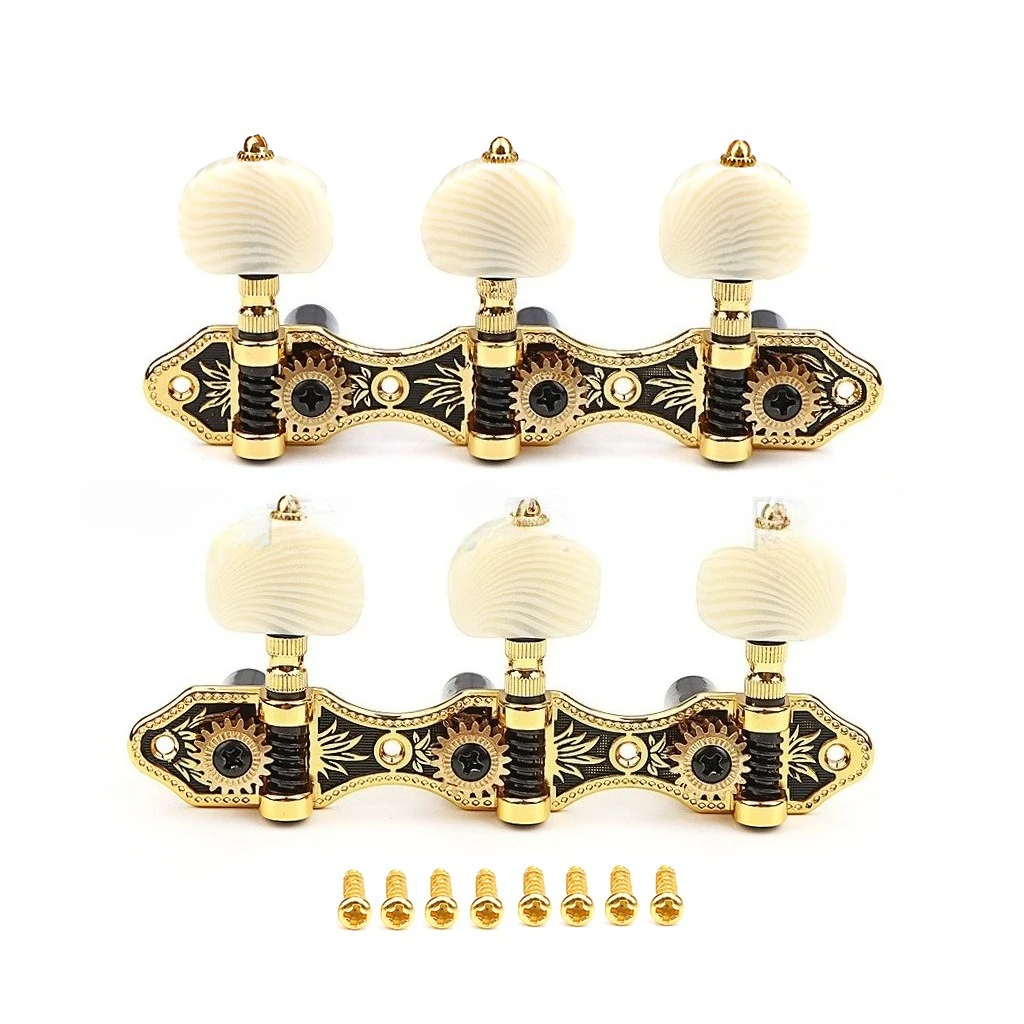 

Classical Guitar Tuning Pegs 3+3 Golden Plated Machine Heads with Ivory Buttons for Acoustic Guitar