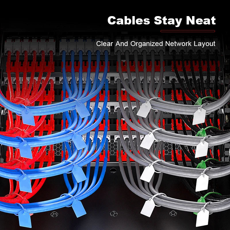 ROVLL Nylon Cable Ties with Tag Label 3x100mm Self-Locking Zip Wire Identification Marker Cable Management Plastic Loop 50PCS
