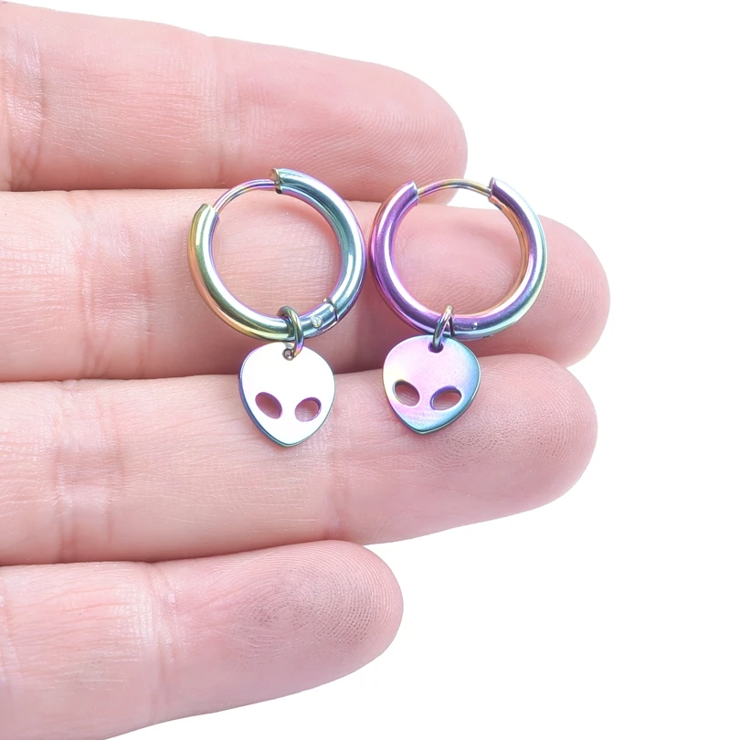 New Alien Earrings For Women Men Rainbow Color Alien Stainless Steel Earrings 2023 Trending Punk Kpop Fashion Accessories Gifts