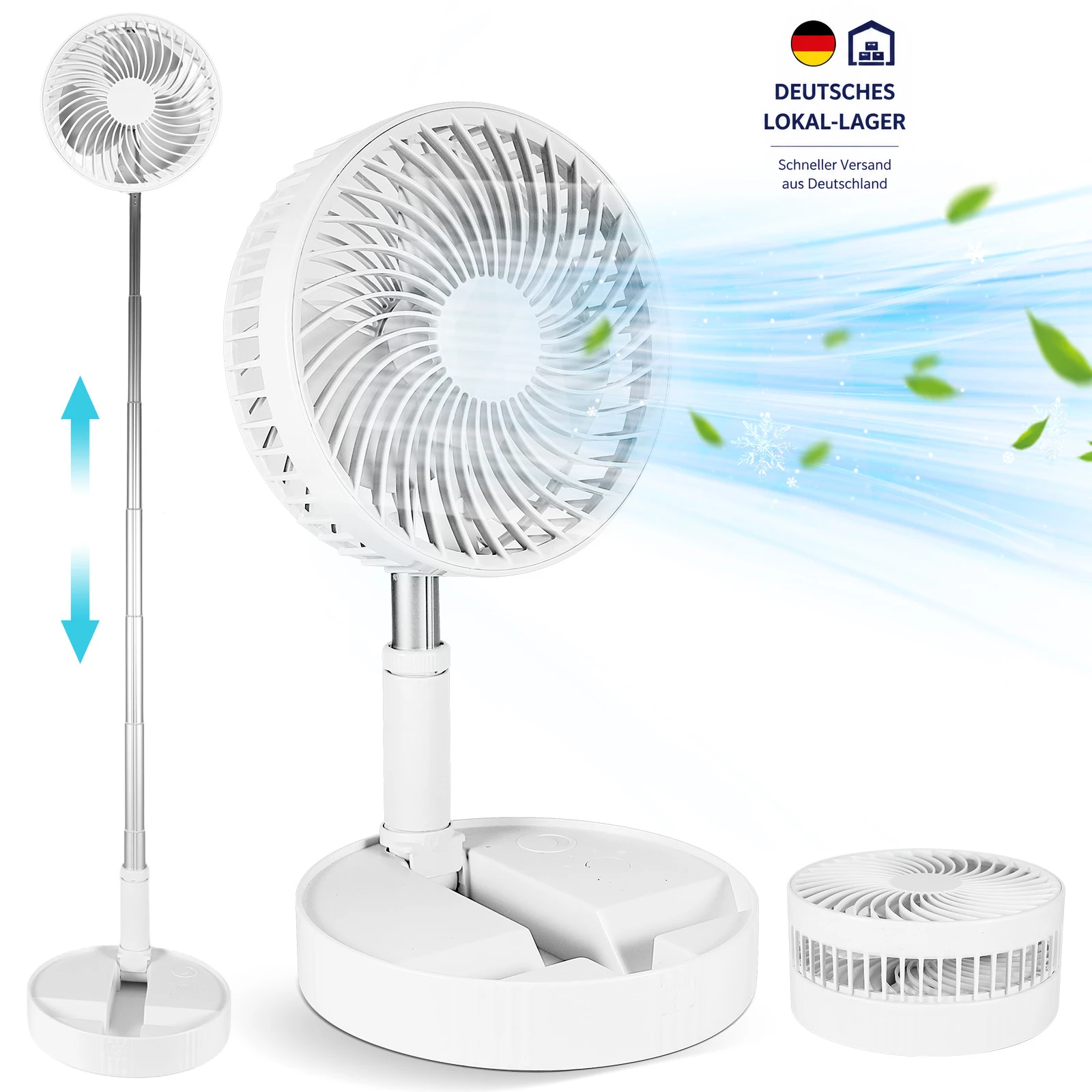 Ventilador oscilante eléctrico plegable portátil, ventilador pequeño USB C con batería recargable de 8000mah, ventilador silencioso de mesa, ventilador de pedestal plegable para dormitorio, oficina, camping, viajes