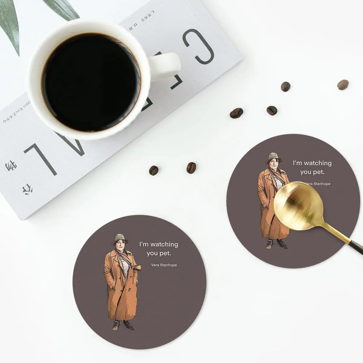 DCI Vera Stanhope I'm Watching You Pet. Coasters PVC Leather Placemats Insulation Coffee Mats for Home Dining Pads Set of 6