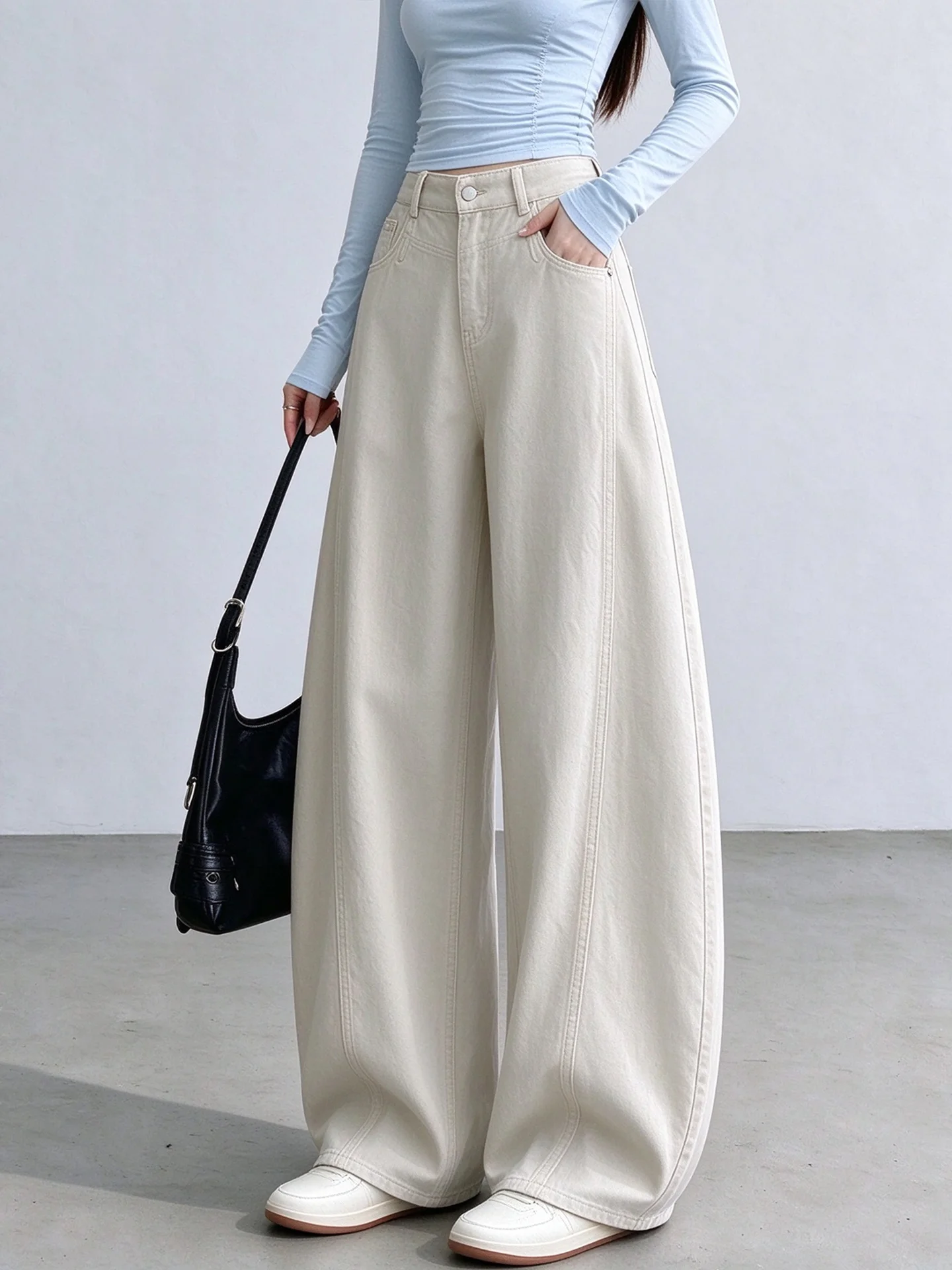 High Waist Extended Length American Style Knife Bootcut Jeans Women's Spring Autumn 2026 New Loose Wide Leg Banana Pants