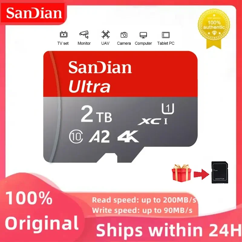 Cartão de Memória Micro SD para Tablet, Telefone Android, Memória Flash TF Card, A2, 2TB, 1TB, 2TB, 128GB, 256GB, 512GB