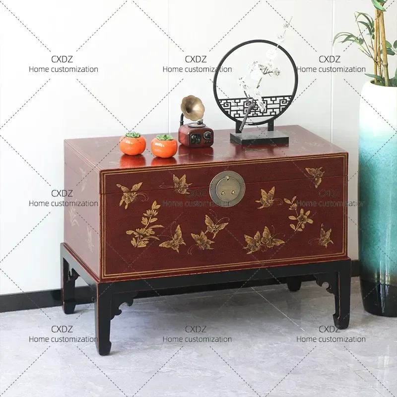 New Chinese Style Solid Wood Coffee Table Neoclassical Living Room Tea Table with Storage Drawer Antique Painted Corner Side