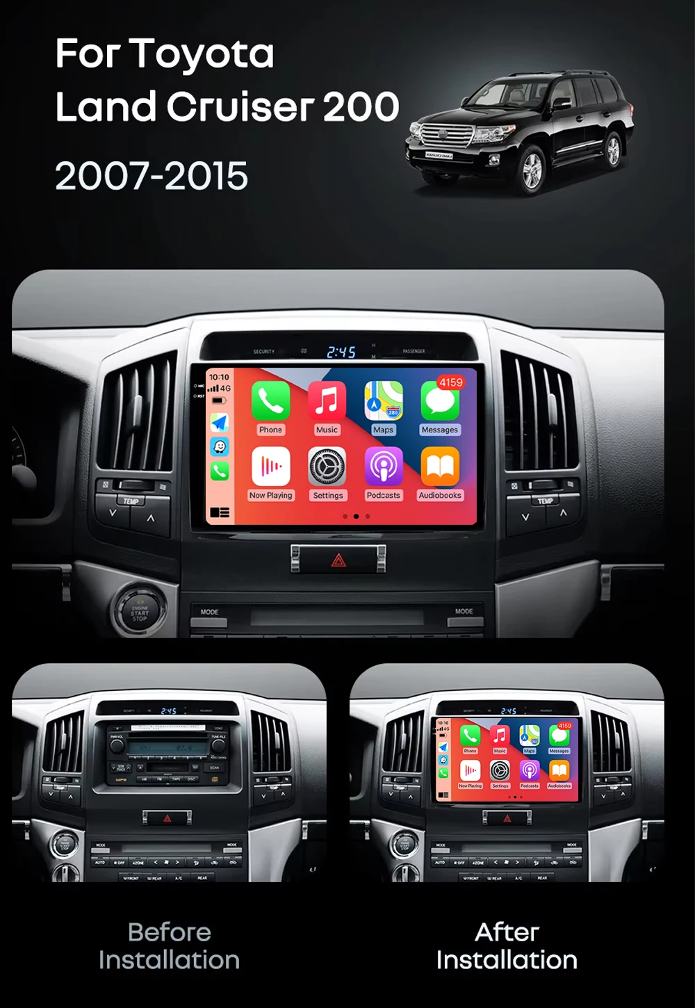 Android 16 For Toyota Land Cruiser 200 V8 2007-2016 Car Radio Stereo GPS Navigation Multimedia Player Wireless CarPlay&Auto WIFI