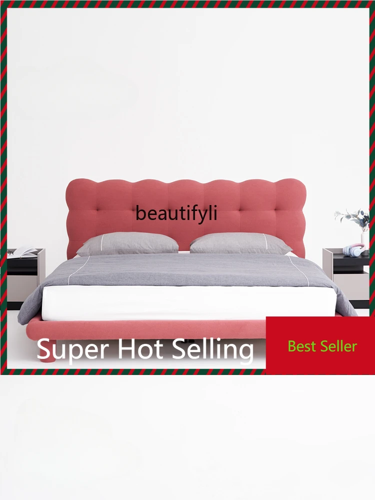 

M71 Bubble Bed Girl Bedroom Double Bed Cream Style Lambswool Soft Bag Fabric Bed