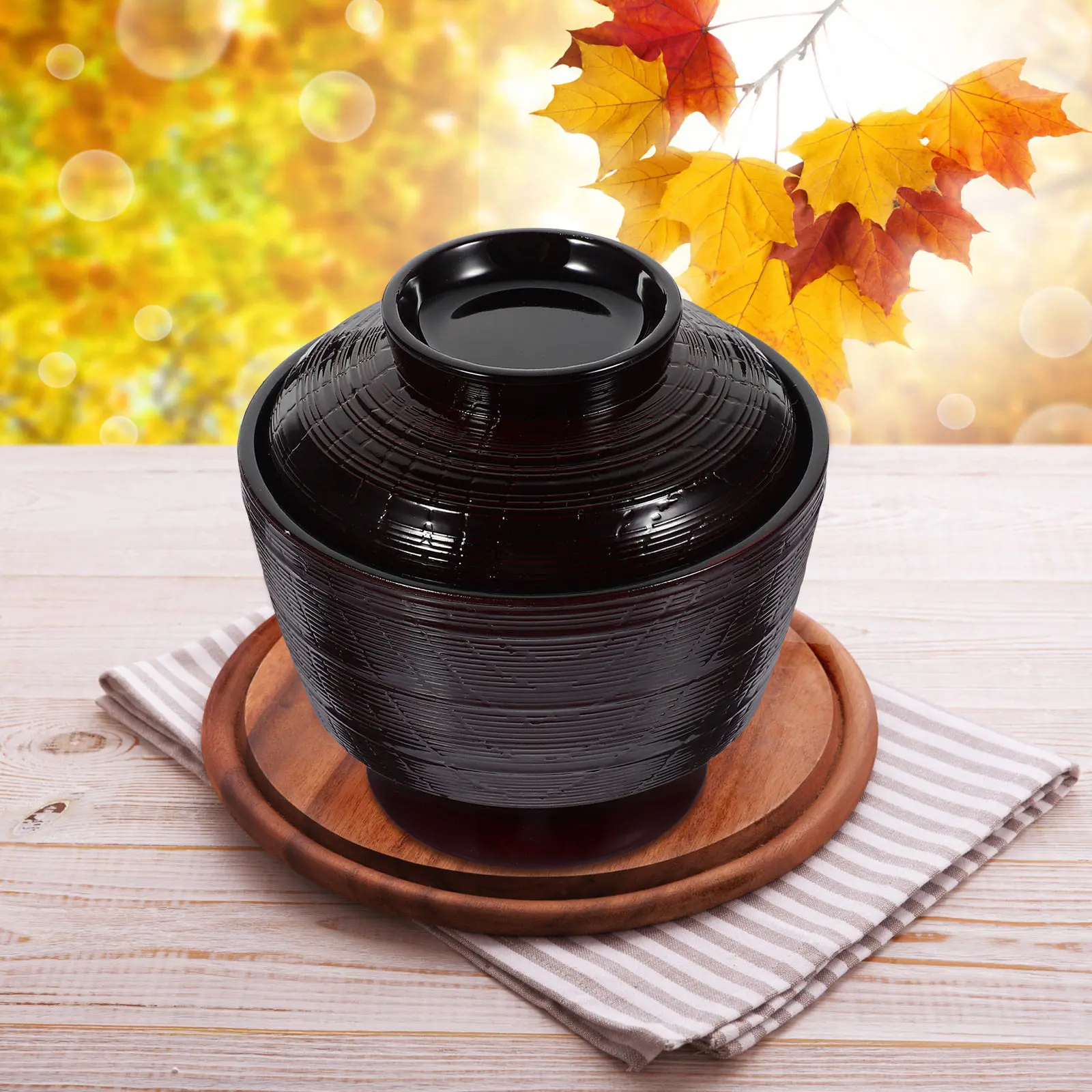 Juego de 1 Tazón de Sopa con Tapa Estilo Japonés, Diseño Elegante y Exquisito para Servir Sopa Caliente, Arroz, Fideos y Salsas