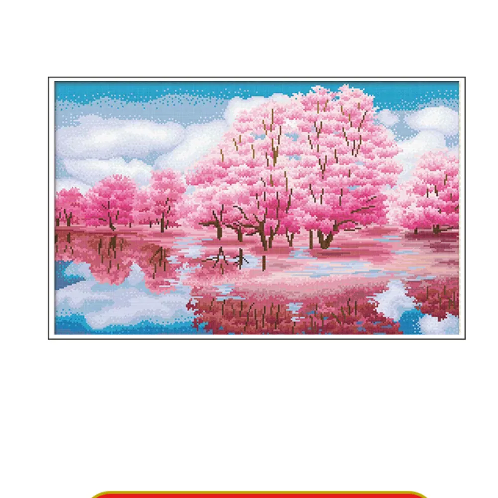 Hand embroidered finished cherry blossom landscape cross stitch, artificially embroidered living room, study, bedroom, entrance