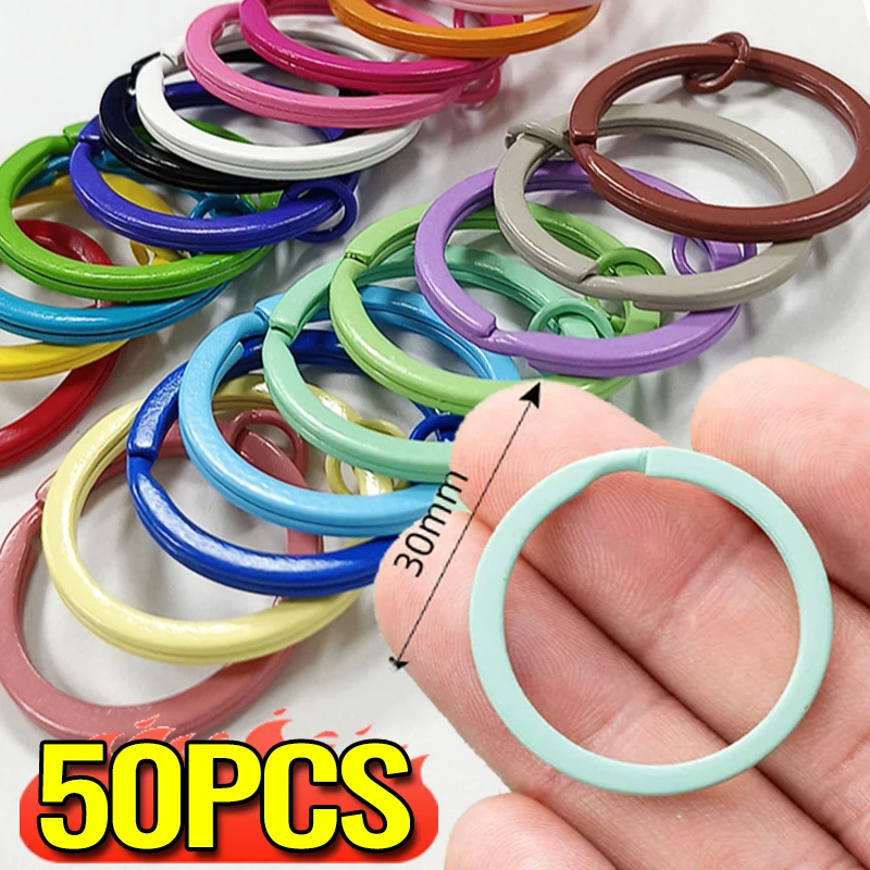 Colorful Metal Split Ring Keychain 30mm Round Flat Line Key Rings Carabiner DIY Handmade Key Holder Jewelry Making Accessories