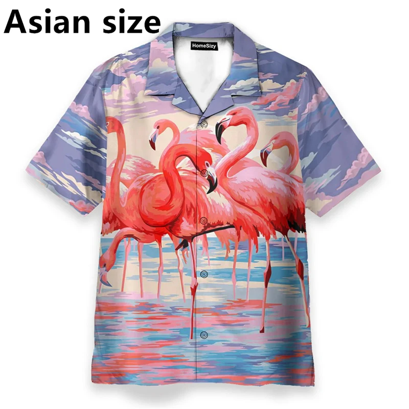 

Men's Flamingo Shirt Vintage 3D Print Pattern Button Down Short Sleeves Hawaiian Shirts Sports Summer Lapel Beach Blouse Women