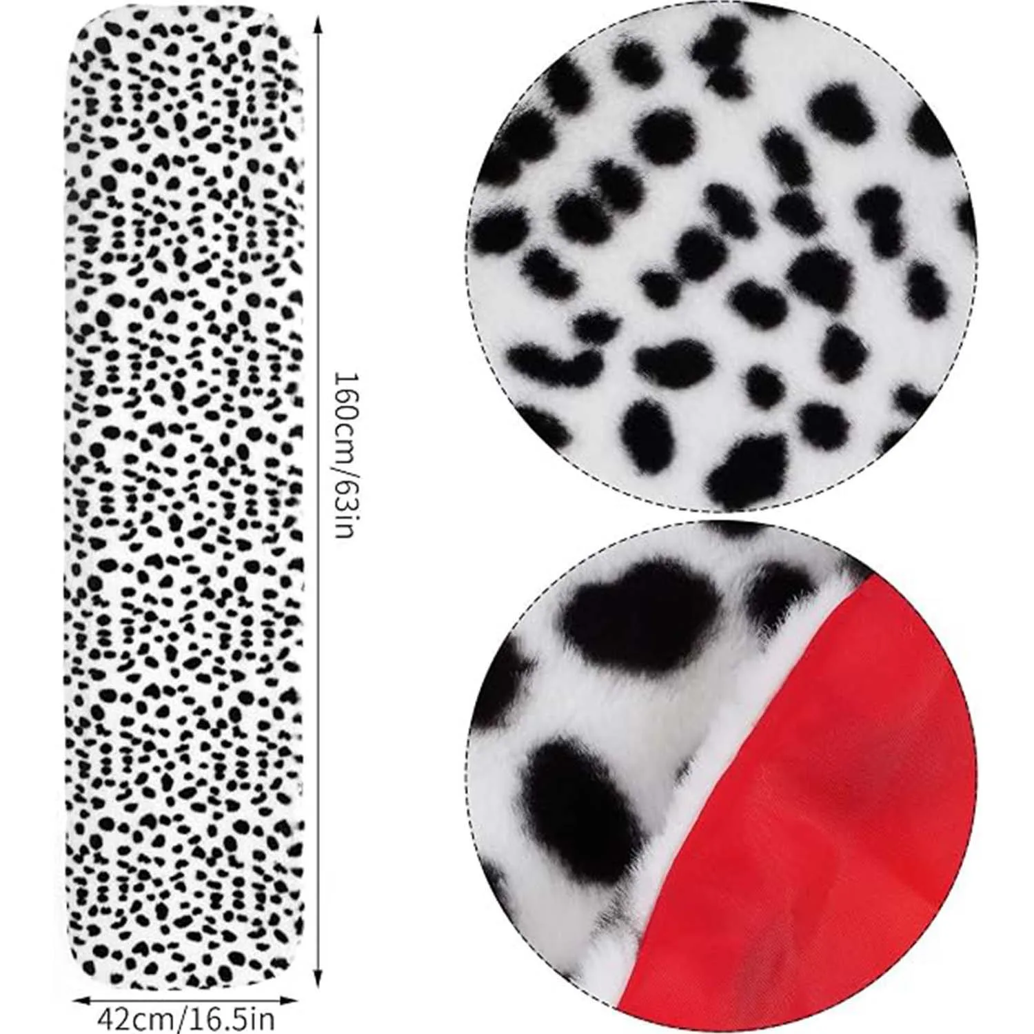 Synthetic 4 Pcs Dalmatian Shawl Set for Women Red Gloves,Pearl Necklace,Cigarette Holder,Cruella Vintage Halloween Party Theme