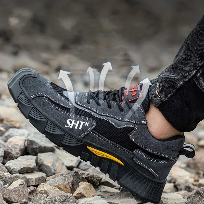 

Мужские повседневные дышащие стальные носки, рабочая защитная обувь, защитные ботинки из коровьей замши, рабочая летняя безопасная обувь, защита