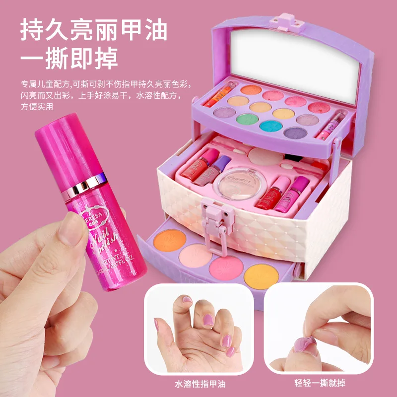 Juego de juguetes de maquillaje para niños, bolsa de maquillaje de princesa, caja de maquillaje para niñas, lápiz labial para niños, juego de sombra de ojos, caja de regalo para jugar a las casitas, juguetes y regalos