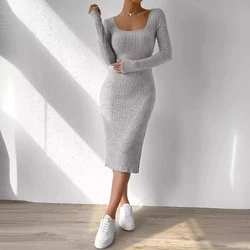 Maternity Dresses Fashion Pregnancy Autumn Winter Square Collar Close-fitting Women Clothes Long Sleeves Elegance Split Dress