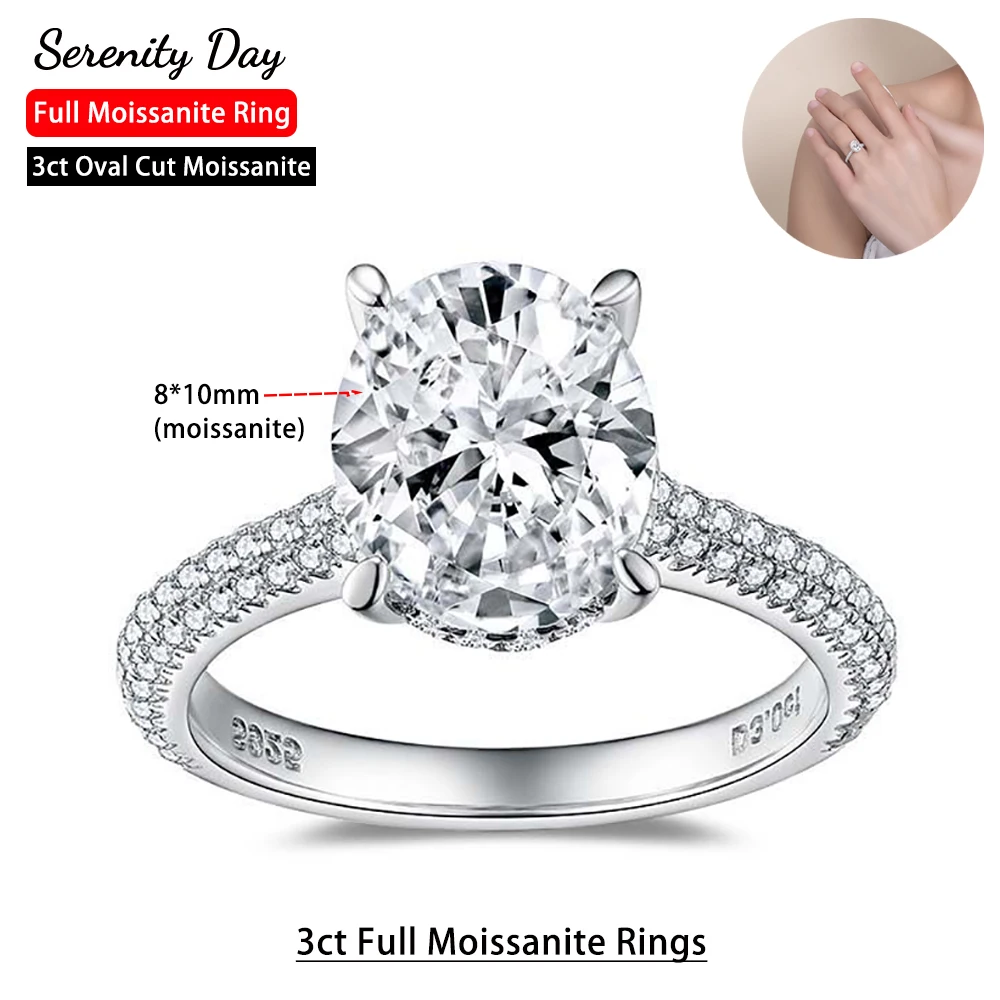 

Serenity D Color VVS1 3ct 8*10mm Oval Cut Full Moissanite Wedding Rings For Women S925 Silver Row Rings Plated 18K Fine Jewelry