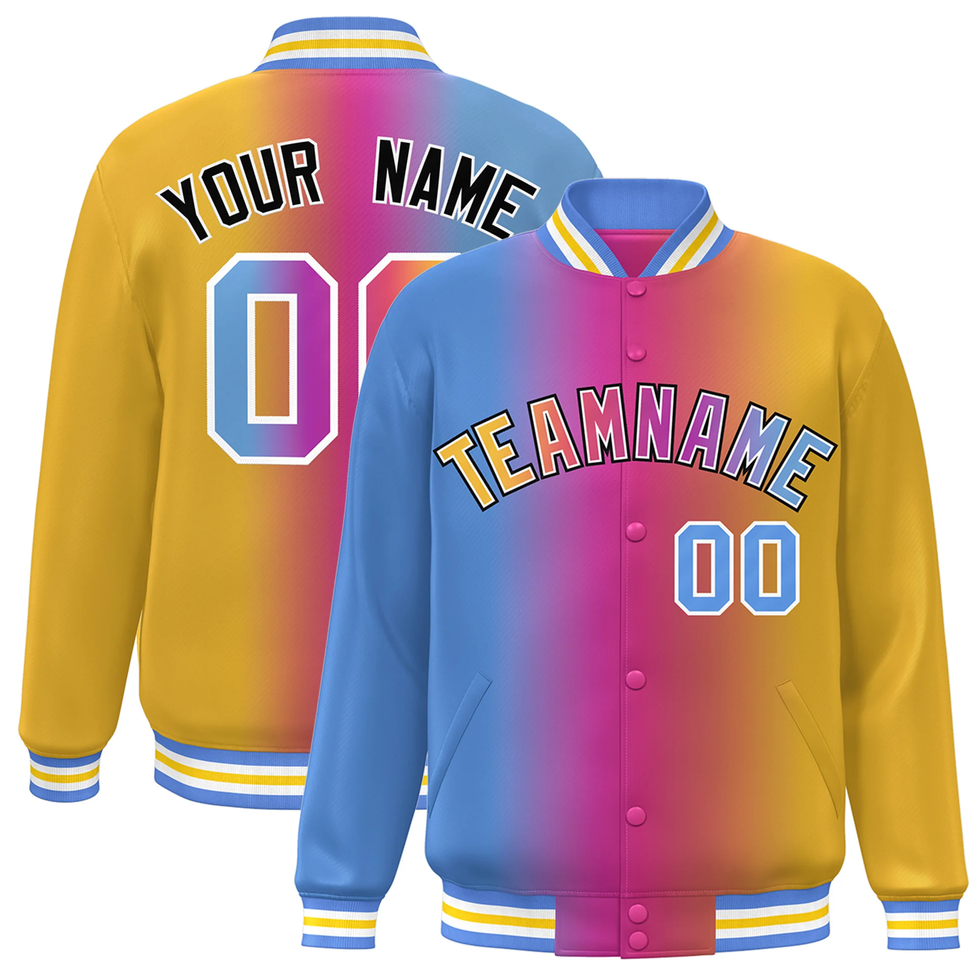 Custom Baseball Jacket  Full-Snap Gradient Jacket Personalized Name Number Logo Varsity Letterman Sports Coat image 4