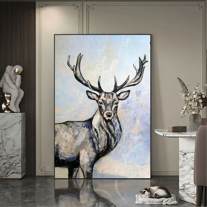 Kids Bedroom Decor Deer Head Wall Canvas Picture Cartoon Animal Oil Painting Unframed Wall Hangings Art Painting And Drawing