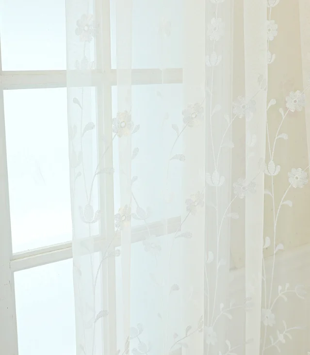 New Style Small Fresh Pastoral Style Embroidered Small Flower Gauze Curtains Living Room Bedroom Curtains