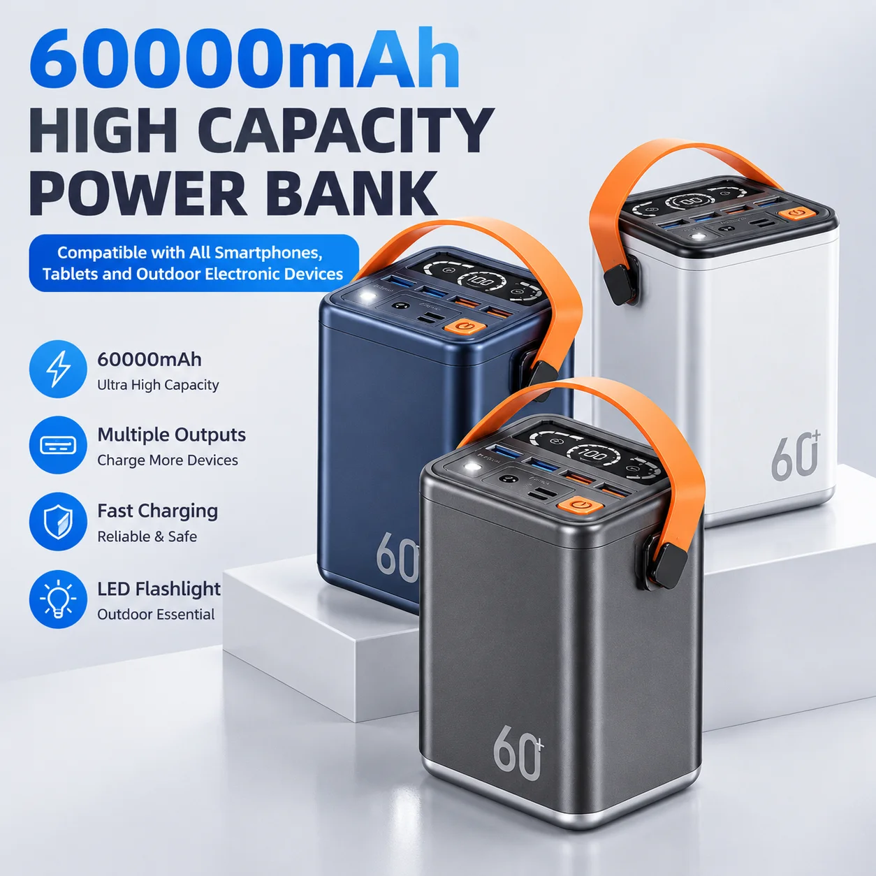 PURFIELD 60000mAh Large Capacity Power Bank External Battery Pack USB‑C Fast Charging For iPhone 17 Samsung Xiaomi Mobile Phones
