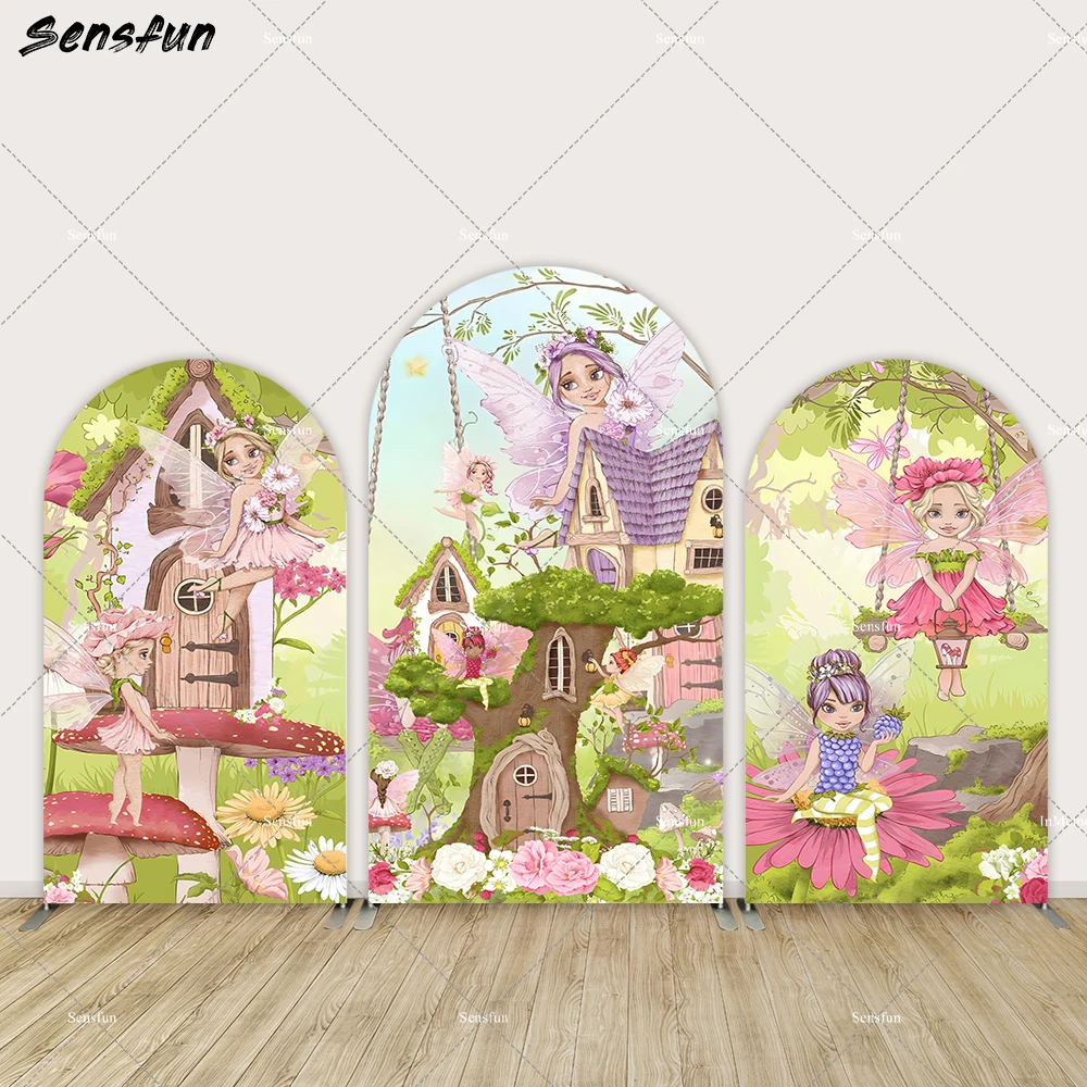 

Fairy Princess Arch Backdrop for Birthday Decoration Enchanted Forest Tinkerbell Girl Baby Shower Arched Wall Photo Background