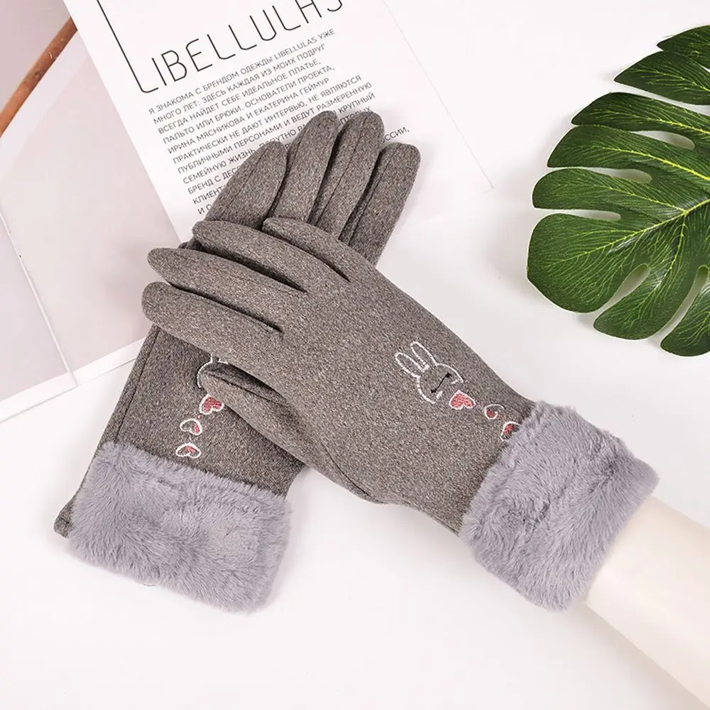 Simple Colorful Velvet Riding Driving Winter Rabbit Gloves Touch Screen Mittens Plush Gloves Women Mittens