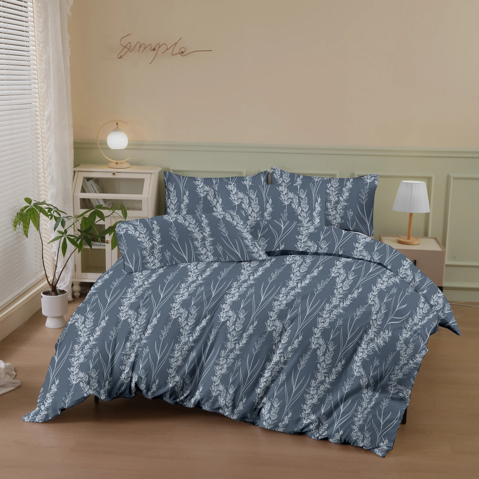 Printed Three-Piece Duvet Cover Set (2 Pillowcases + 1 Duvet Cover) Polyester Plant Vine Pattern Printed Bedspread 3-Piece Set Ultra Soft and Comfortable Polyester Breathable Bedding Duvet Set Suitable for Bedrooms and Guesthouses (Bedspread + Pillowcases, Without Quilt and Pillow Core) Zippered Duvet Cover + Pocket Pillowcase