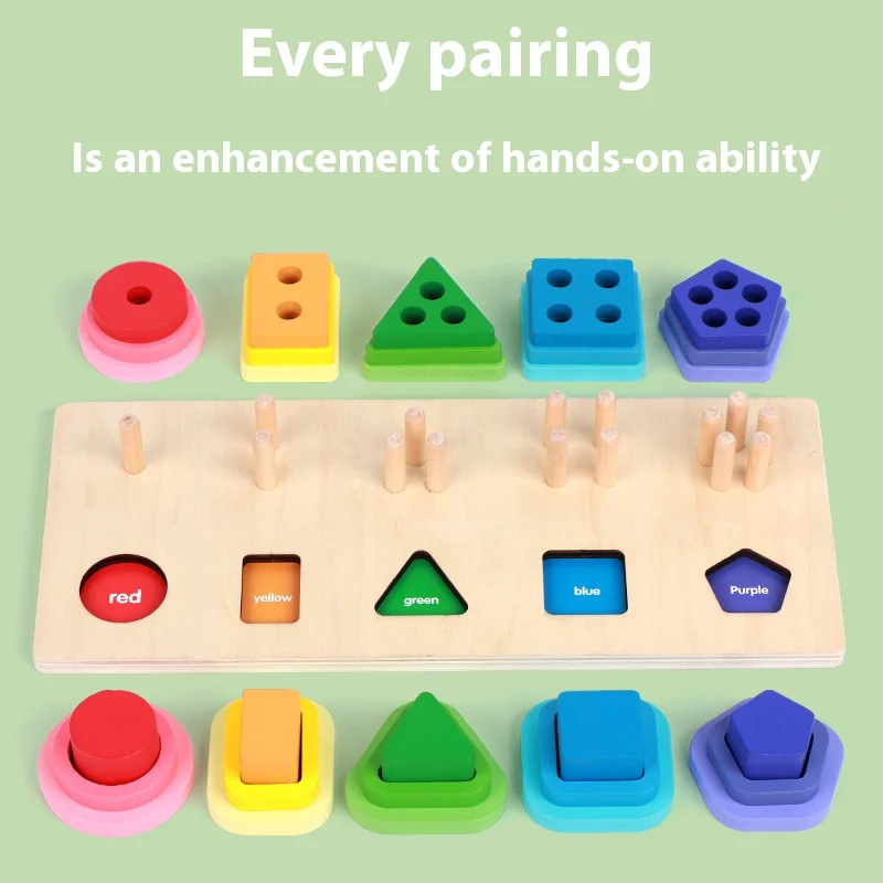 ألعاب خشبية متعددة الوظائف للرضع والأطفال الصغار، مجموعة الشكل والألوان من الأعمدة، متعة قطع فاكهة الصيد المطابقة الهندسية، التدريب على التنسيق بين اليد والعين، ألعاب تعليمية للتعليم المبكر