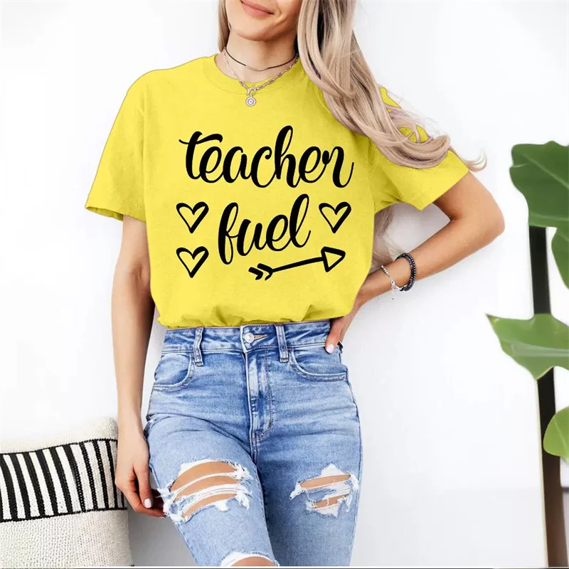 New summer fashion cotton women's teacher fuel love letter printed Teacher's Day print vintage round neck short-sleeved T-shirt