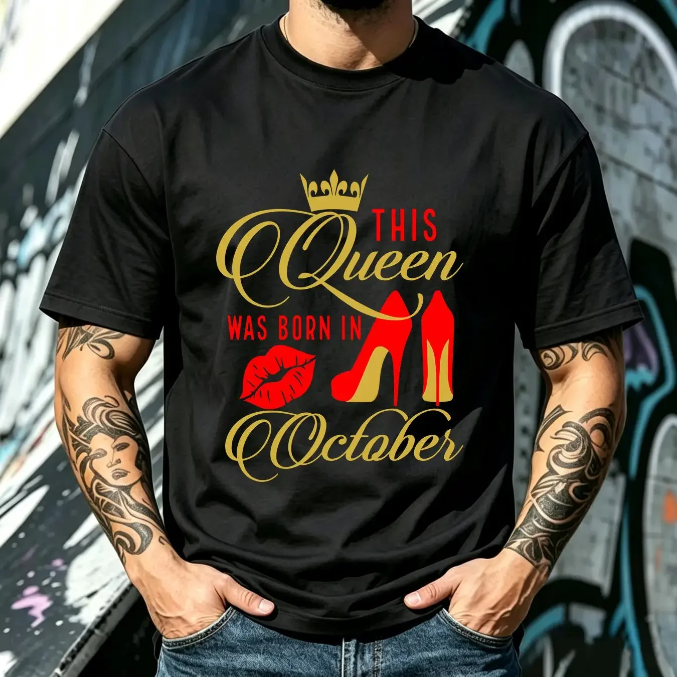 washed T Shirt This Queen Was Born in October Birthday Women vintage Washed Versatile Stylish Top For Everyday Wear Casual