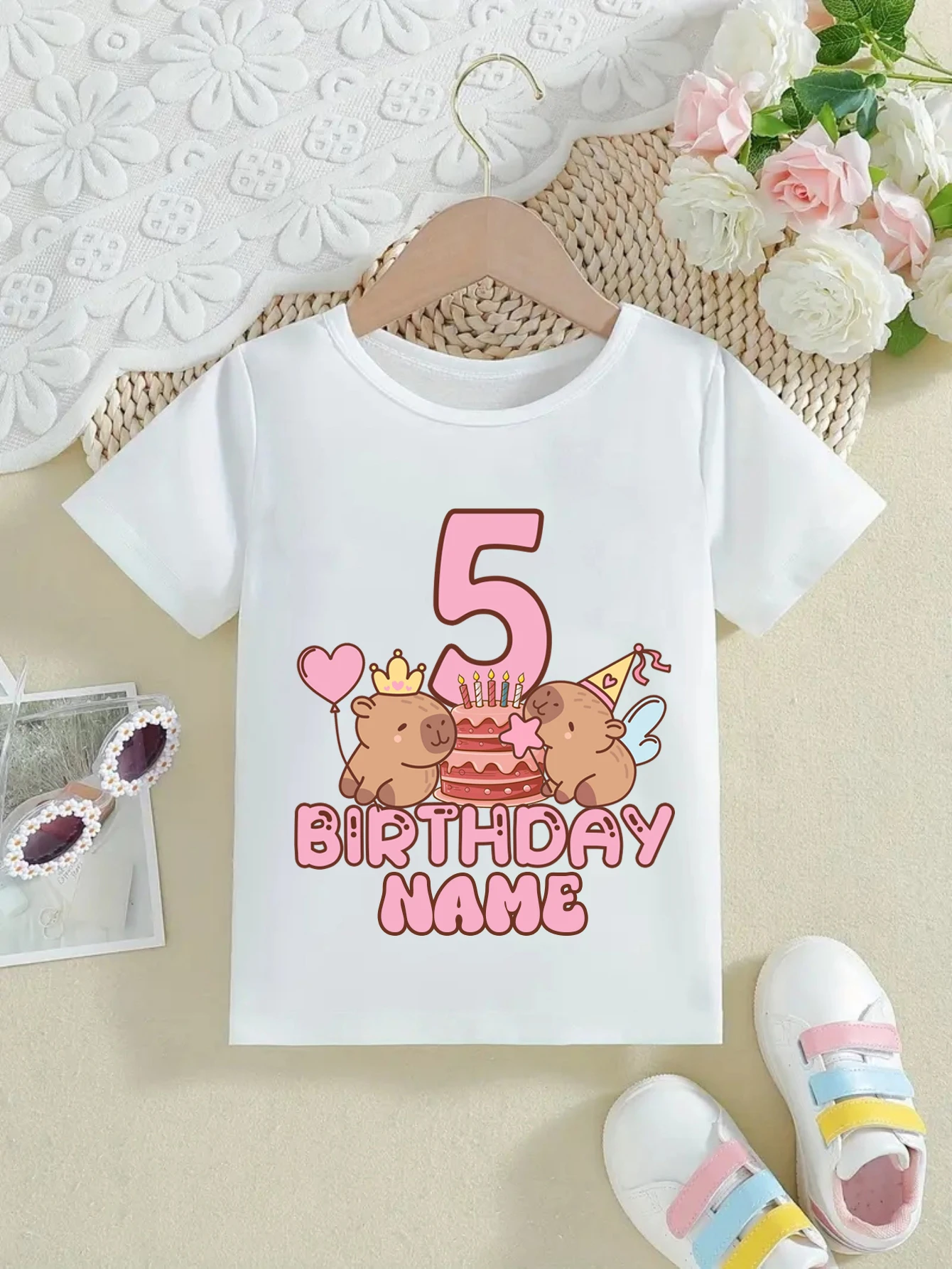 

Customa Name White T-Shirt Princess Magic Capybara 3rd/4th/5th/6th/7th/8th/9th Birthday Gift Print T-Shirtt Girls Kids Clothes