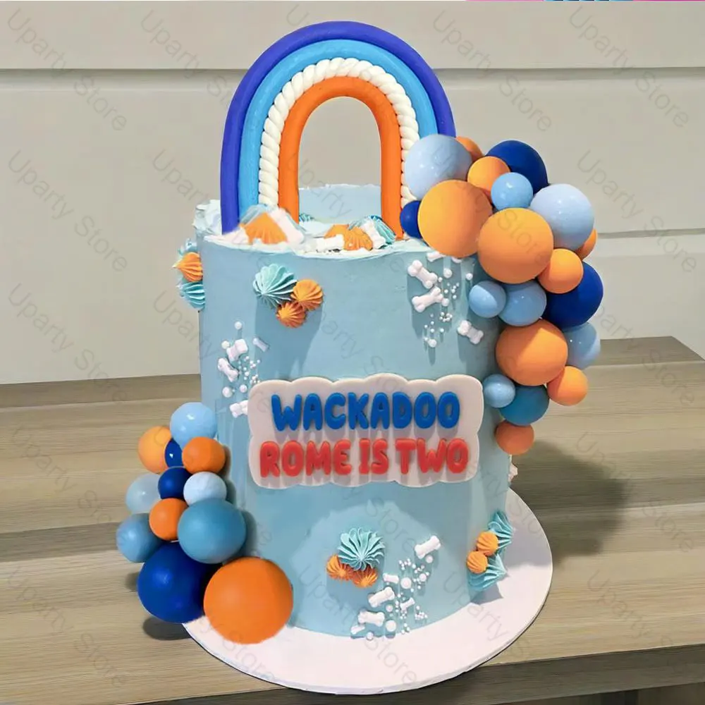 1 Set blaue Regenbogen-Kuchenaufsätze für Babys, Marineblau, Orange, Kuchenkugeln, Topper für Geburtstag, Babyparty, Cupcake, Kuchendekoration, Gastgeschenk – Detail 4