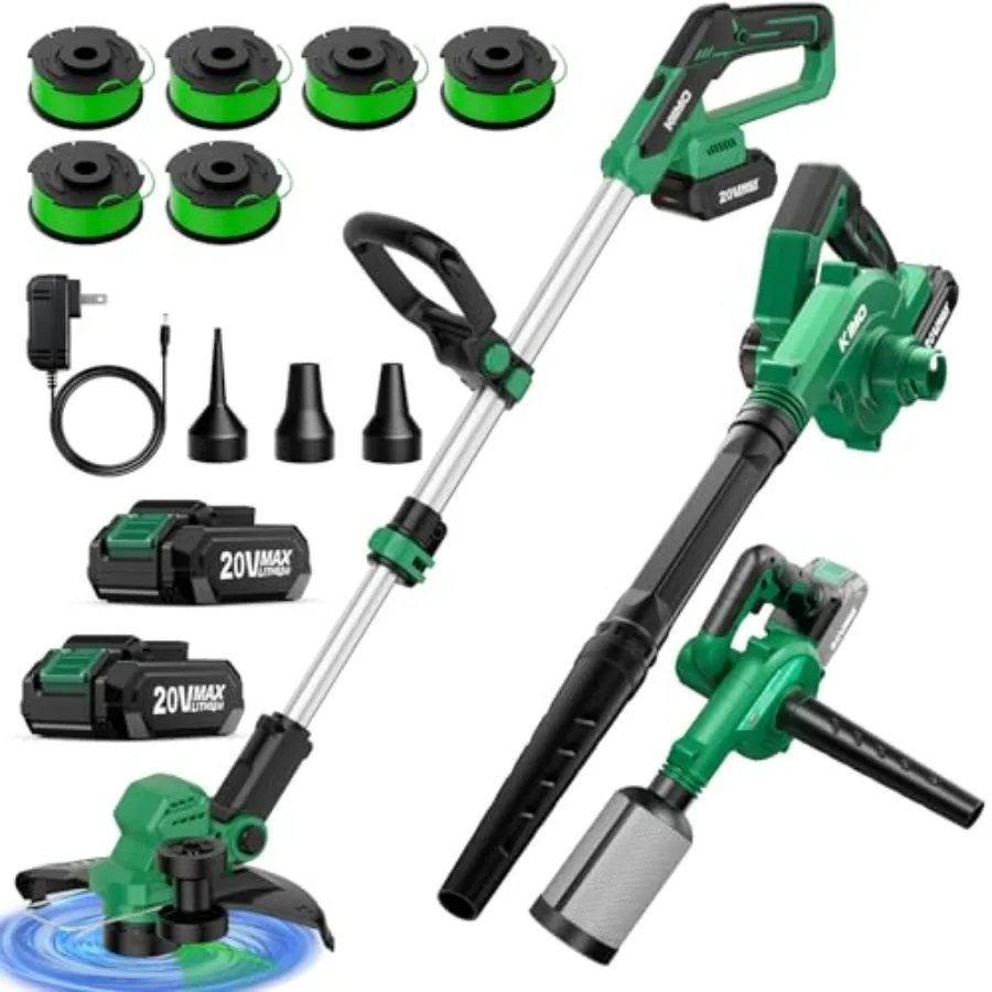 

Cordless 20V Weed Wacker and Blower Combo with Brushless Motor 12 String Trimmer Edger 260CFM Leaf Blower 2 x 2.0Ah Batteries A