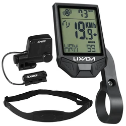 LIXADA Wireless Bike Computer Speed Meter with Heart Rate Sensor Backlight Display Multifunction Waterproof Cycling Speedometer