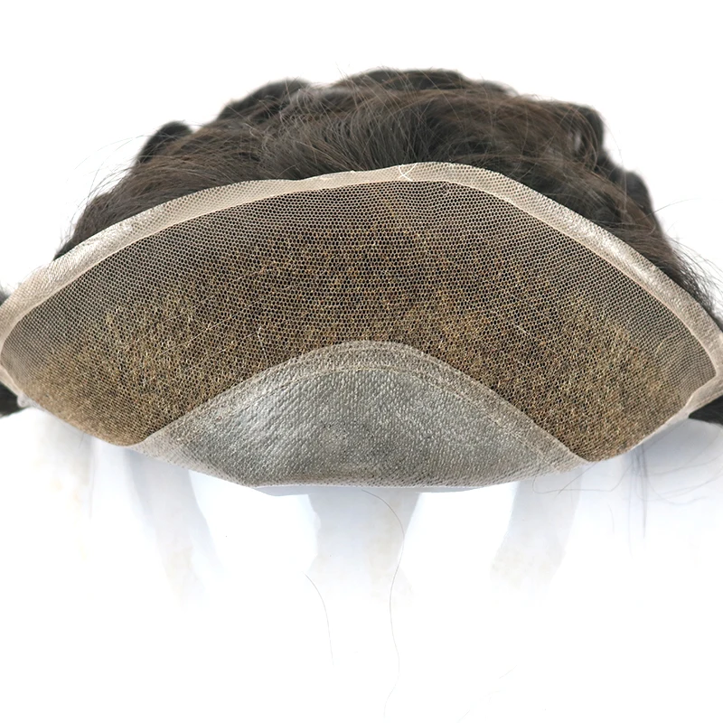 Tahan lama Bio Swiss renda depan & dasar PU rambut palsu pria Indian rambut manusia prostesis sistem rambut pengganti rambut alami