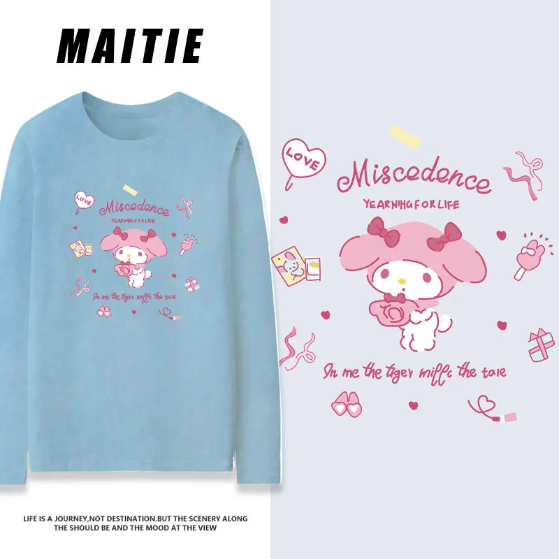 

Autumn Sanrio Co branded Long sleeved T-shirt for Women 2023 New Kuromi Jade Gui Dog Melody Children's Clothing Cotton