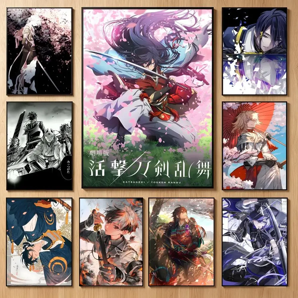 Elegant Browsergame T-Touken Ranbu Poster Classic Self-Adhesive PP Wall Sticker for Living Room Bar Decor Gift