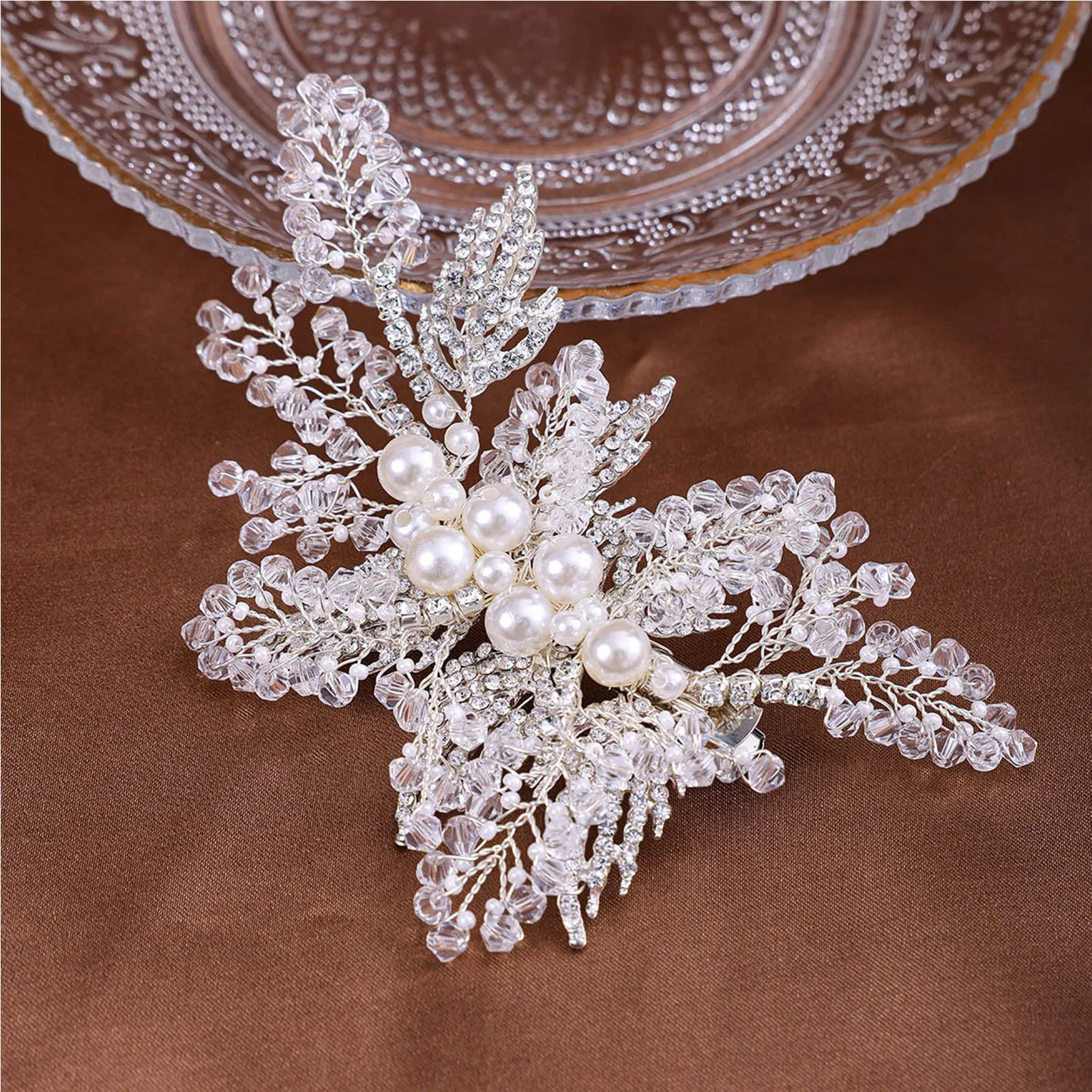 

Full Clear Beads Hair Clip for Women Light Luxurious Handmade Hair Accessories for Gown Dress Hairstyle Making Tool