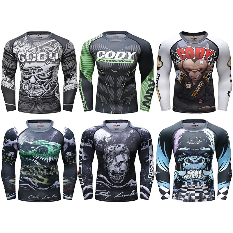 Men's Compression Shirt Muay Thai Boxing Sweatshirt Long Sleeve Gym TShirt MMA Fitness Quick Dry  Bodybuilding Running Shirts