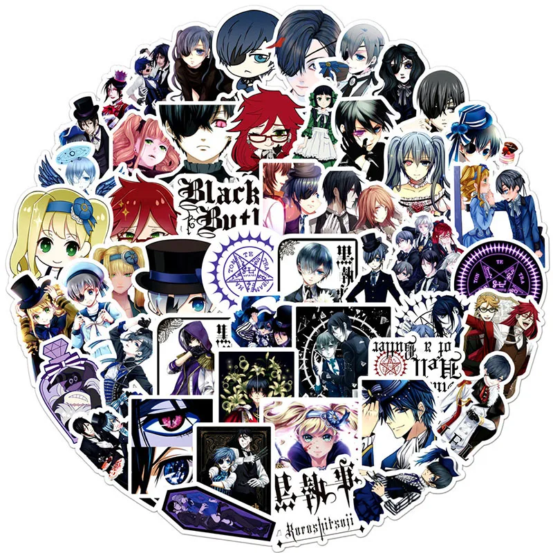 50PCS Black Butler DIY Cartoon Stickers Phone Trunk Refrigerator Waterproof Anime Stickers Anime Figure Image Toys Sticker Gift