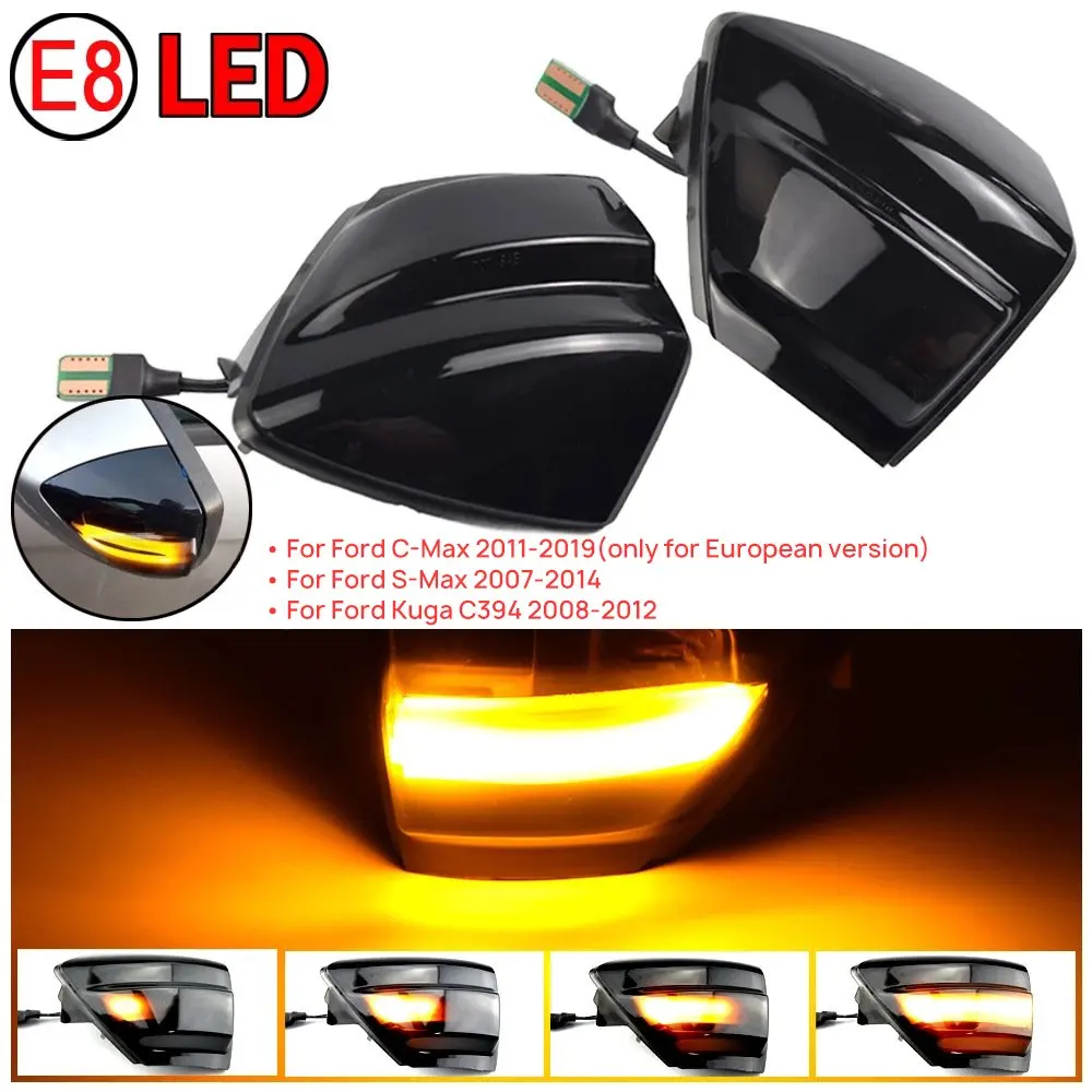 

LED Dynamic Side Mirror Indicators Blinker Light Smoked Lens Turn Signal Lamp For Ford S-Max Kuga C394 C-Max 2007-2019