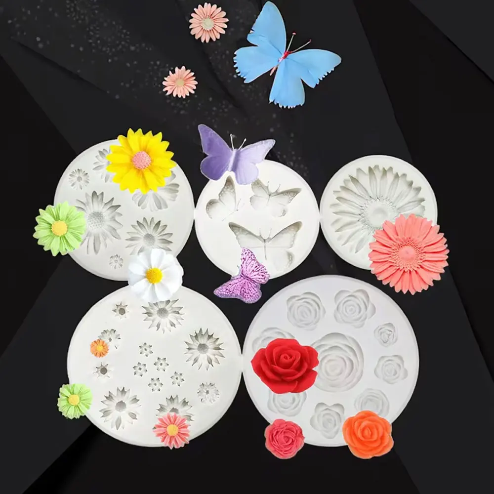 Moule en Silicone pour bougie papillon, Rose, marguerite, bricolage, tournesol, argile, résine, fleur, céramique, ornement de voiture, aimant de réfrigérateur, cadeaux, 1 à 5 pièces