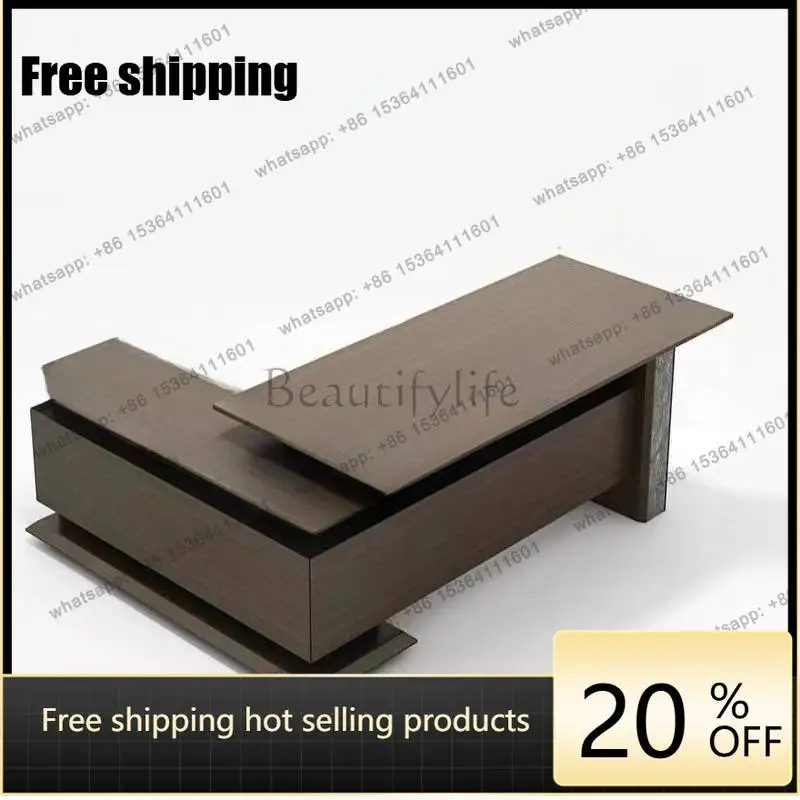 zj.Decoration Brown Office Desks Manager Vintage Cheap Luxury Office Desks Drawers Corner Modern Escritorio Work Station Table