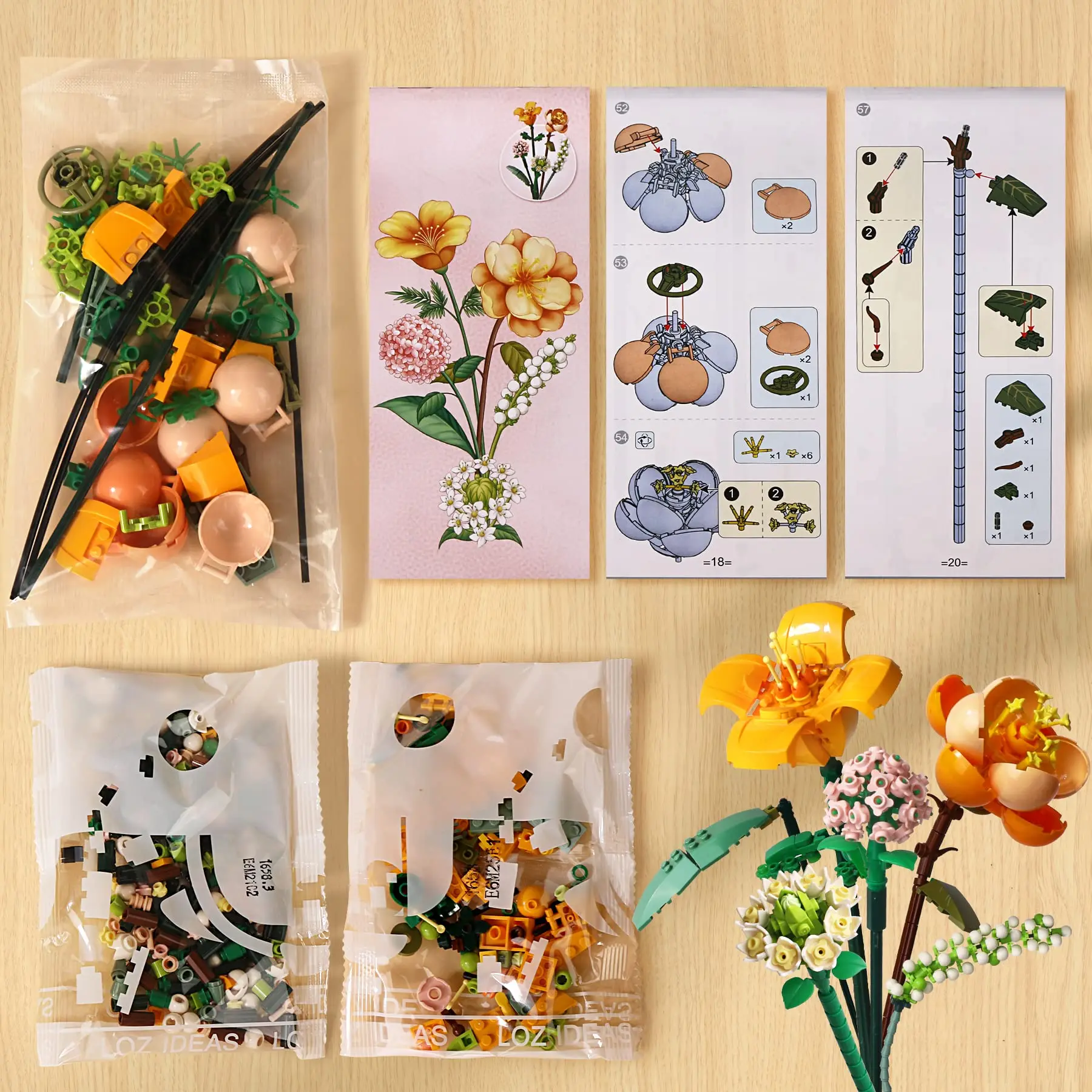 ชุดตัวต่อช่อดอกไม้ลายอิฐขนาดเล็ก456ชิ้นสำหรับการตกแต่ง DIY สะสมช่อดอกไม้ประจำบ้านสำหรับเด็กผู้หญิงอายุ8-12ปีเป็นของขวัญ