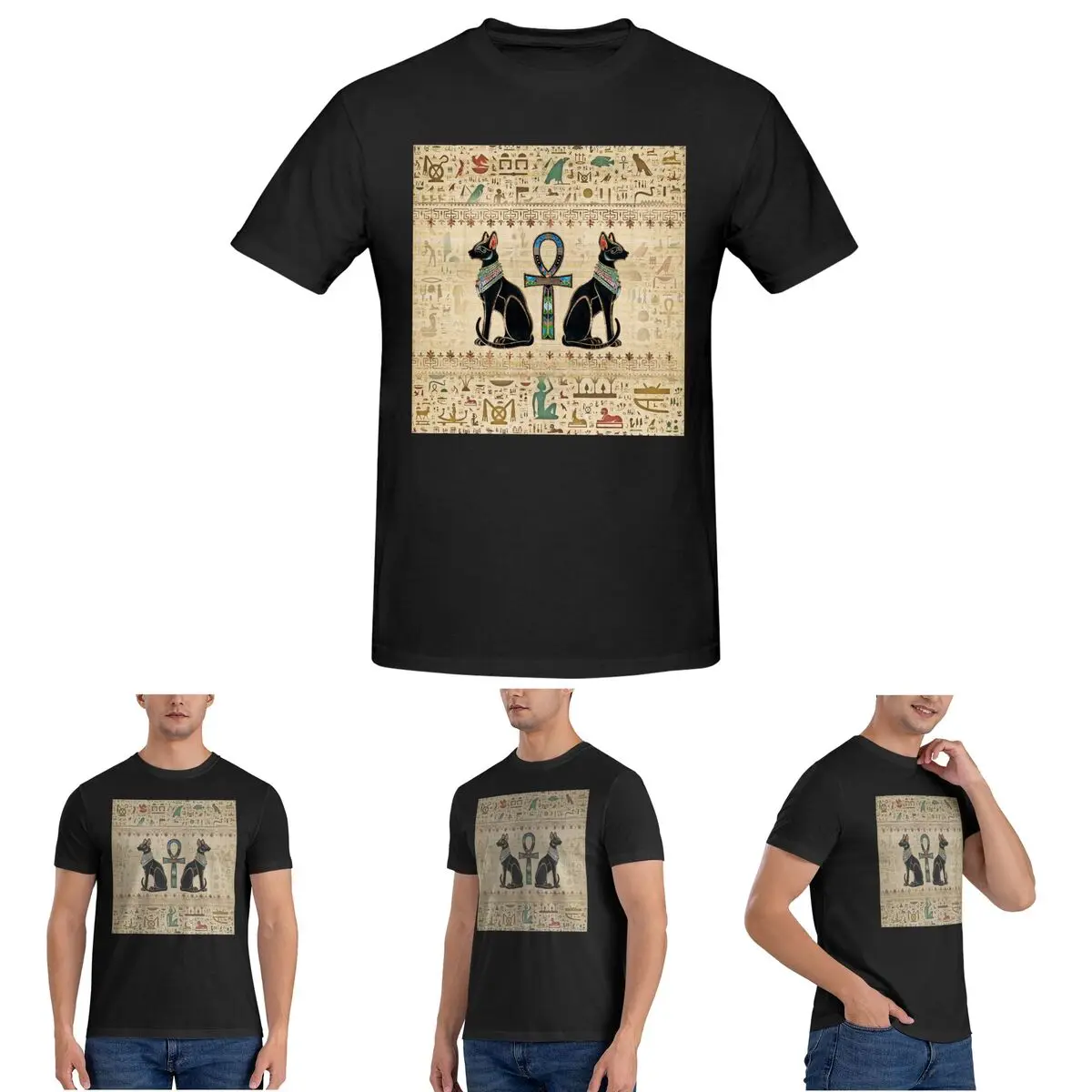 

Egyptian Cats And Ankh Cross T-Shirt for Men Cotton Oversized T Shirts Men's Tees Short O-Neck Summer Clothes Tops S-6XL