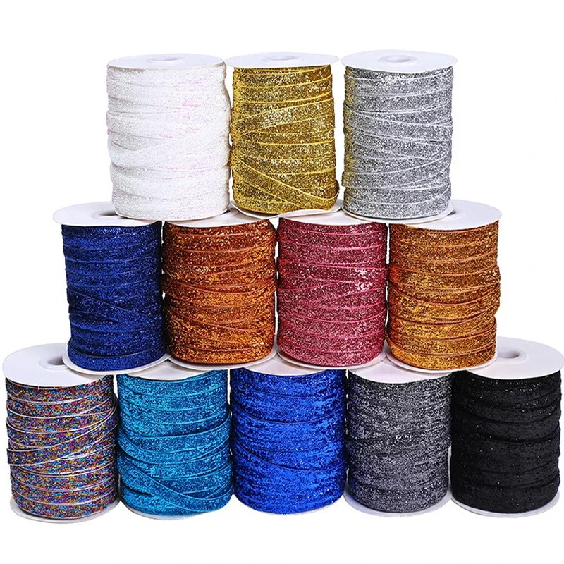 10Yards 10mm Veelkleurige Shimmer Fluwelen Lint Sparkle Glitter Lint voor DIYCraft Haarboog Bruiloft Decor Kerstcadeaupapier