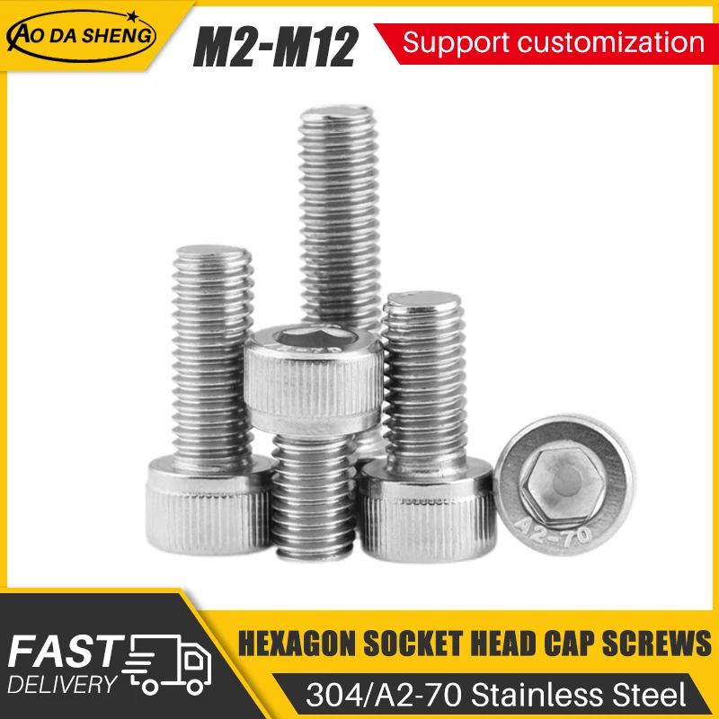 

AODASHENG 1/10/30/50PCS DIN912 Stainless Steel 304 Allen Key Bolts M2 M2.5 M3 M4 M5 M6 M8 M10 M12 Hexagon Socket Head Cap Screws