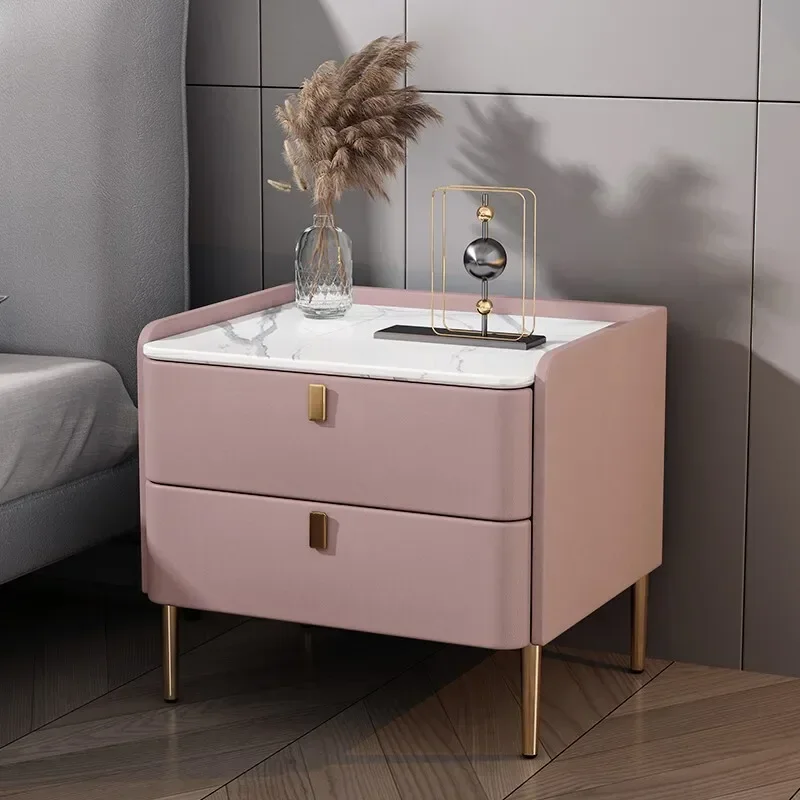 Factory Minimalist Slate All Solid Wood Leather Small Bedroom Household Bedside Storage Cabinet Bedside Tablesturdy And Durable