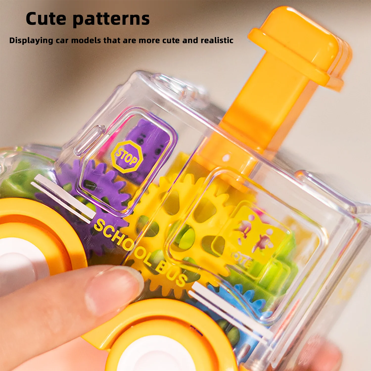 Children Press Transparent Gear Car Toy Puzzle Toy Puzzle Car Cartoon Bus Gift