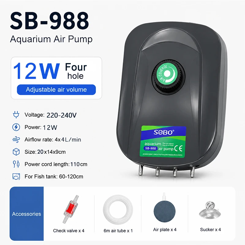 SOBO Leise Aquarium-Sauerstoffpumpe, Fischbecken-Luftpumpe mit Einstellbarer Luftmenge, Hochleistungs-Sauerstoffgenerator, Luftkompressor, Belüfter 220V – Detail 13