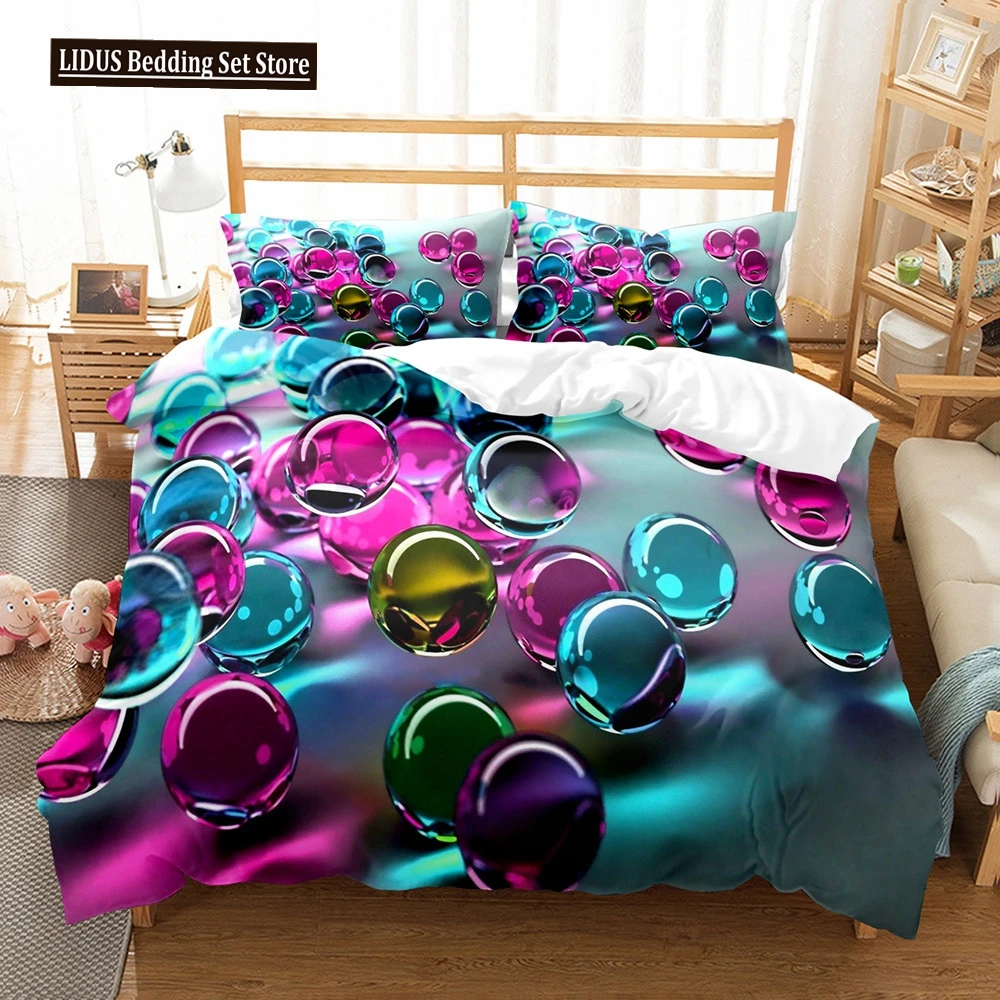 

Glass Ball Duvet Cover Set Microfiber Colored Transparent Marbles Bedding Set Childhood Toys For Boy Teen Queen King Quilt Cover